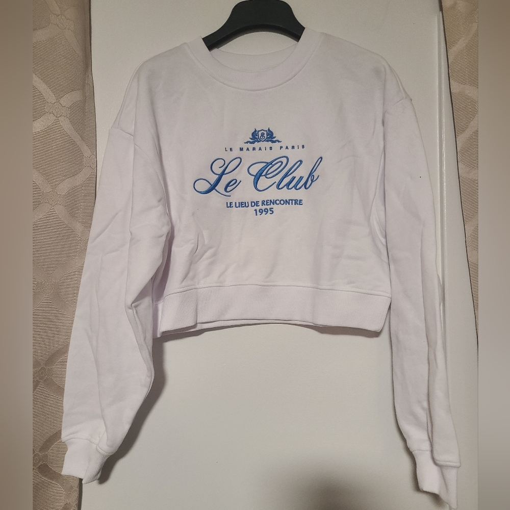 ONLY - Long Sleeve Cropped Crew Neck White Cropped Sweatshirt Womens Size Small